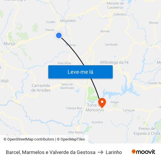 Barcel, Marmelos e Valverde da Gestosa to Larinho map