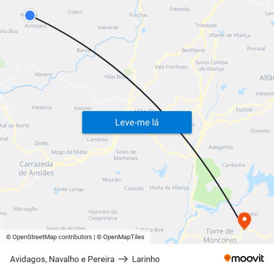 Avidagos, Navalho e Pereira to Larinho map