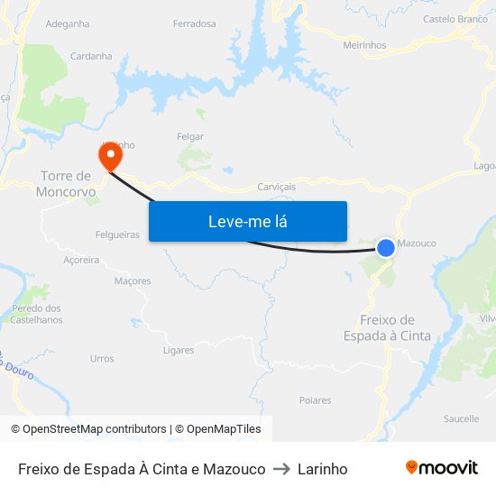 Freixo de Espada À Cinta e Mazouco to Larinho map