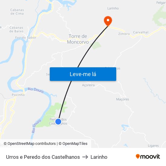 Urros e Peredo dos Castelhanos to Larinho map