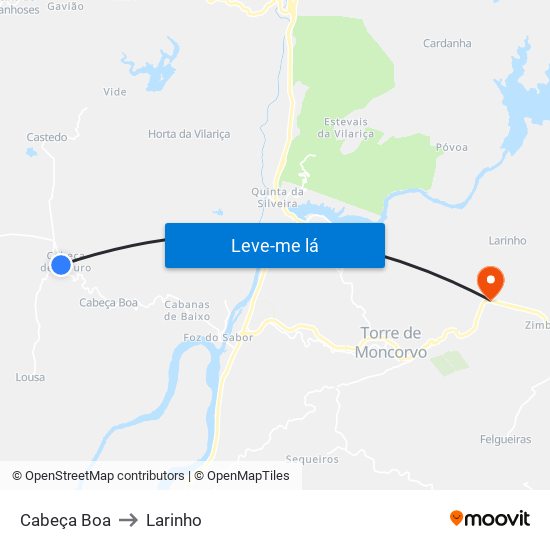 Cabeça Boa to Larinho map