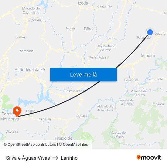 Silva e Águas Vivas to Larinho map