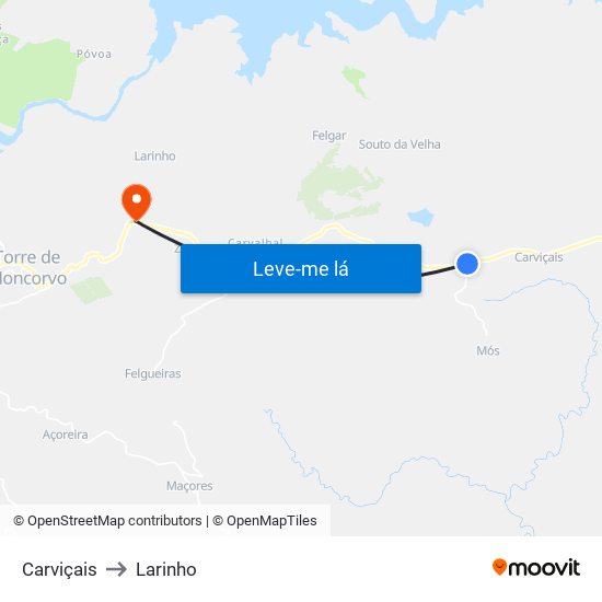 Carviçais to Larinho map