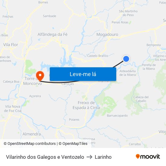 Vilarinho dos Galegos e Ventozelo to Larinho map