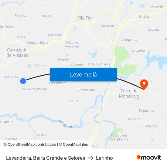 Lavandeira, Beira Grande e Selores to Larinho map