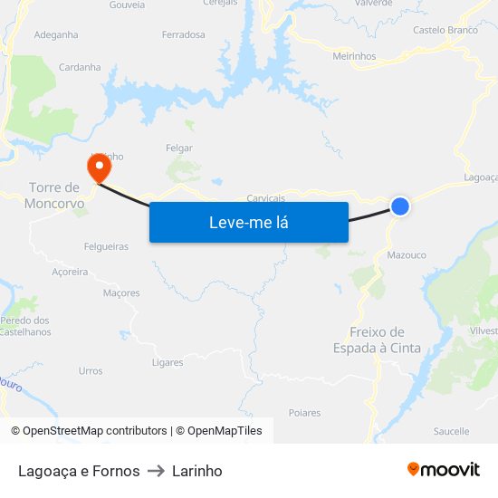 Lagoaça e Fornos to Larinho map