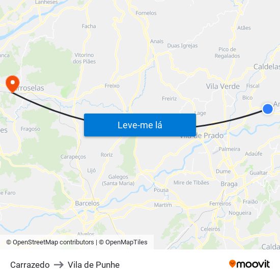 Carrazedo to Vila de Punhe map