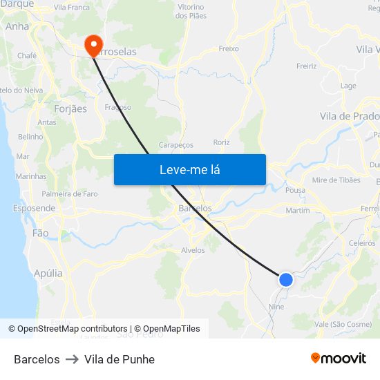 Barcelos to Vila de Punhe map