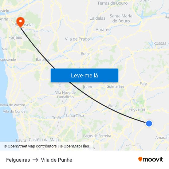 Felgueiras to Vila de Punhe map