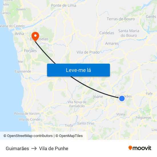 Guimarães to Vila de Punhe map