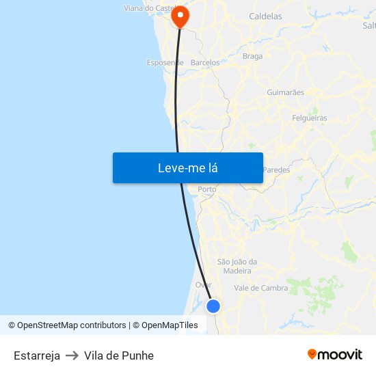 Estarreja to Vila de Punhe map