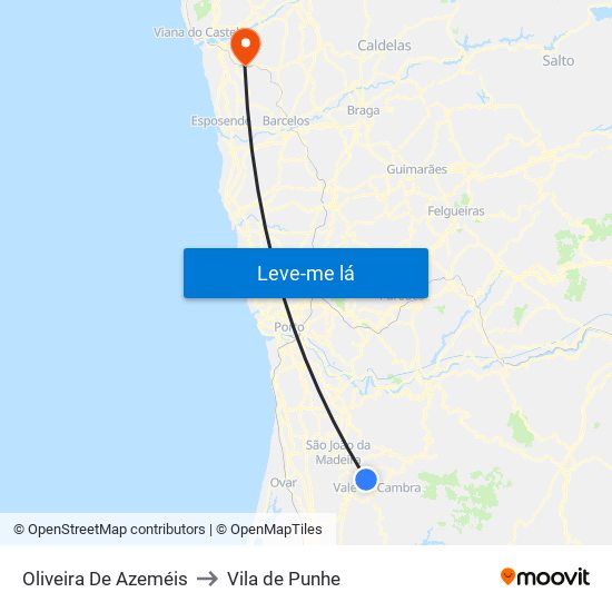 Oliveira De Azeméis to Vila de Punhe map