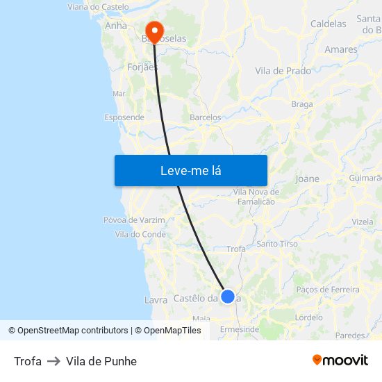 Trofa to Vila de Punhe map