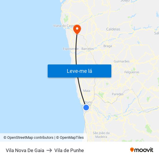 Vila Nova De Gaia to Vila de Punhe map
