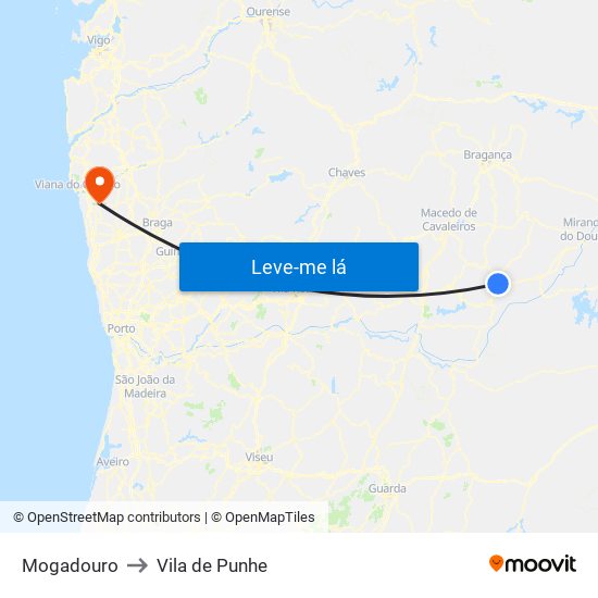 Mogadouro to Vila de Punhe map