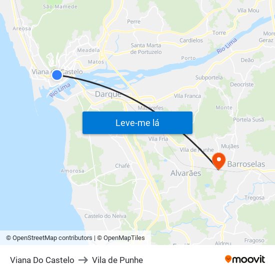 Viana Do Castelo to Vila de Punhe map