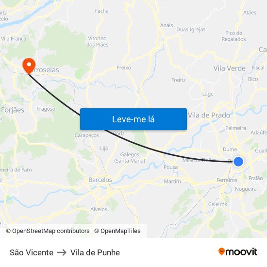 São Vicente to Vila de Punhe map