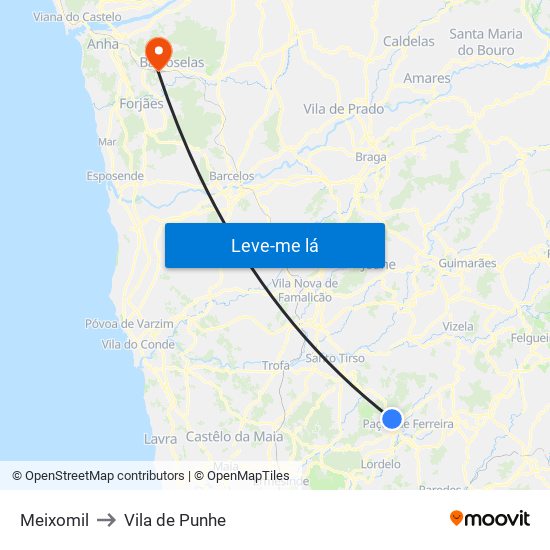 Meixomil to Vila de Punhe map