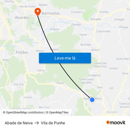 Abade de Neiva to Vila de Punhe map