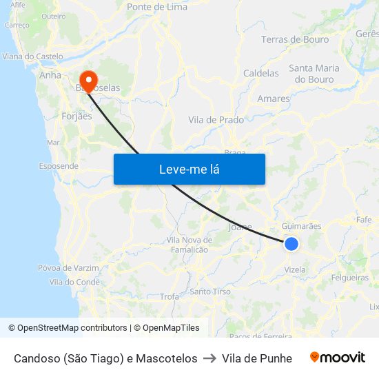 Candoso (São Tiago) e Mascotelos to Vila de Punhe map