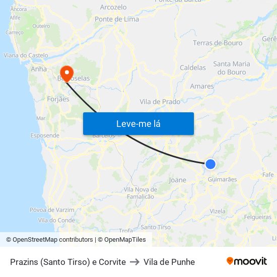 Prazins (Santo Tirso) e Corvite to Vila de Punhe map