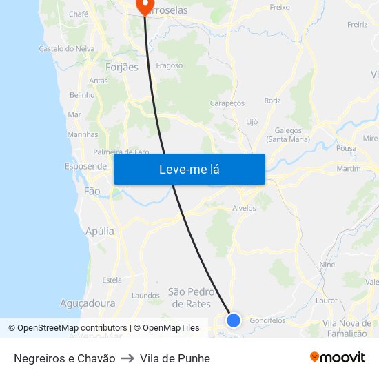 Negreiros e Chavão to Vila de Punhe map