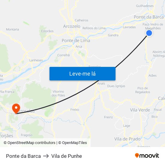 Ponte da Barca to Vila de Punhe map