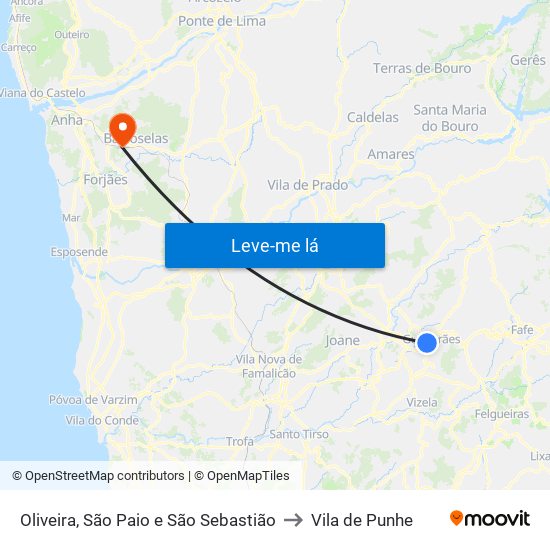 Oliveira, São Paio e São Sebastião to Vila de Punhe map