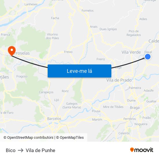 Bico to Vila de Punhe map
