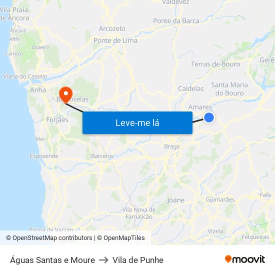 Águas Santas e Moure to Vila de Punhe map