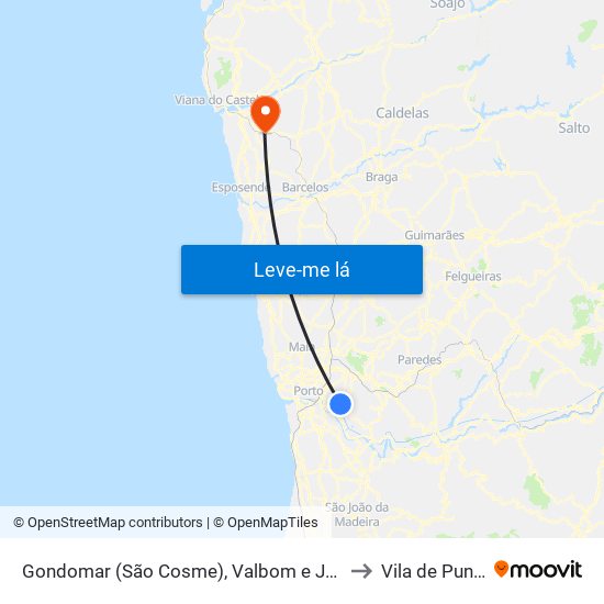Gondomar (São Cosme), Valbom e Jovim to Vila de Punhe map