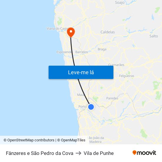 Fânzeres e São Pedro da Cova to Vila de Punhe map