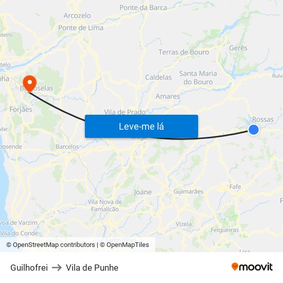 Guilhofrei to Vila de Punhe map