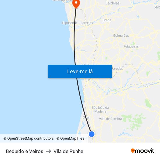 Beduído e Veiros to Vila de Punhe map