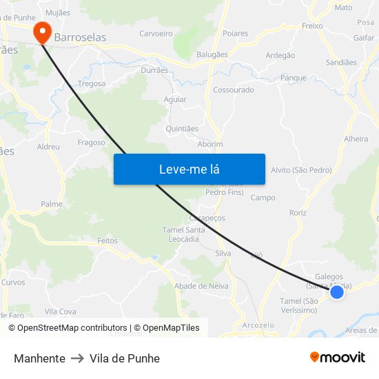 Manhente to Vila de Punhe map
