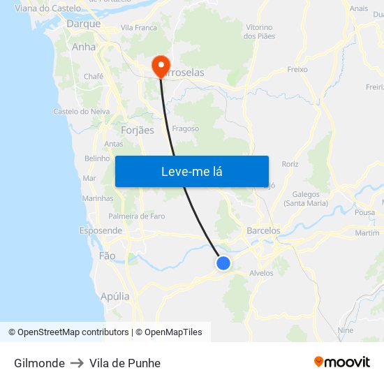 Gilmonde to Vila de Punhe map