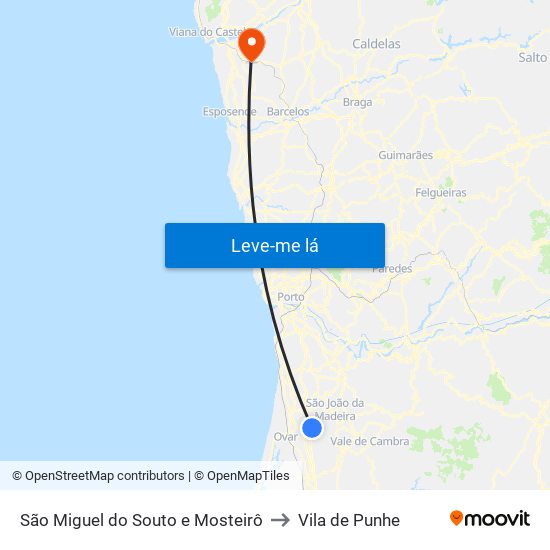 São Miguel do Souto e Mosteirô to Vila de Punhe map