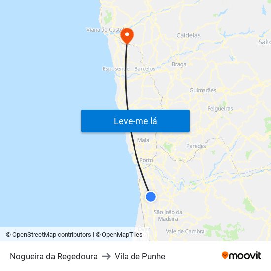 Nogueira da Regedoura to Vila de Punhe map