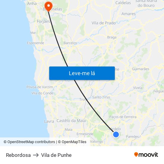 Rebordosa to Vila de Punhe map