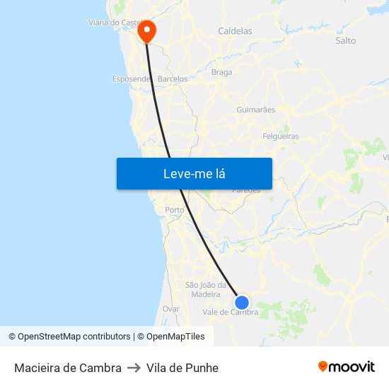 Macieira de Cambra to Vila de Punhe map