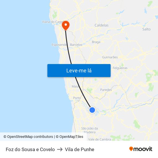 Foz do Sousa e Covelo to Vila de Punhe map