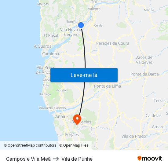 Campos e Vila Meã to Vila de Punhe map