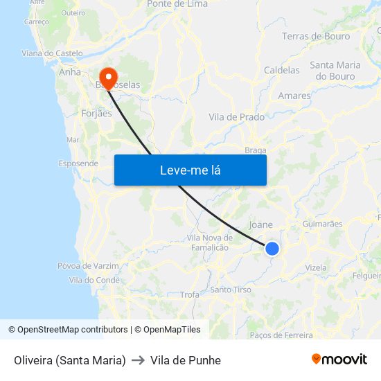 Oliveira (Santa Maria) to Vila de Punhe map