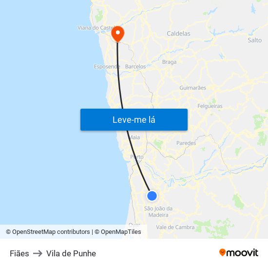 Fiães to Vila de Punhe map