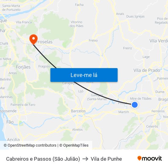 Cabreiros e Passos (São Julião) to Vila de Punhe map