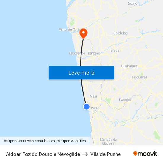 Aldoar, Foz do Douro e Nevogilde to Vila de Punhe map