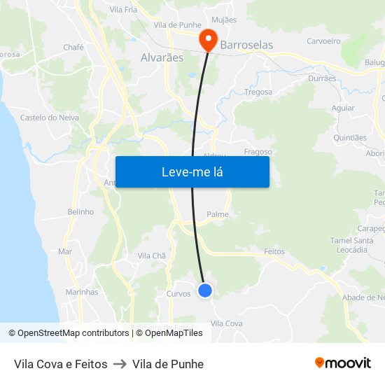 Vila Cova e Feitos to Vila de Punhe map