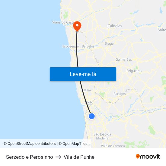 Serzedo e Perosinho to Vila de Punhe map