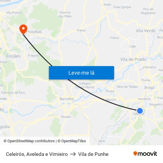 Celeirós, Aveleda e Vimieiro to Vila de Punhe map