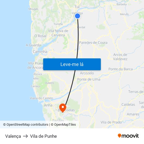 Valença to Vila de Punhe map
